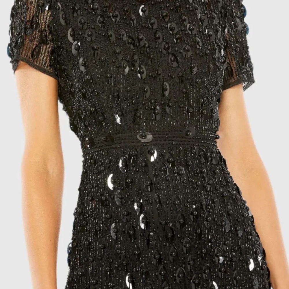 NWT Mac Duggal Black High Neck Short Sleeve Embellished Dress - size 10 - Picture 2 of 12